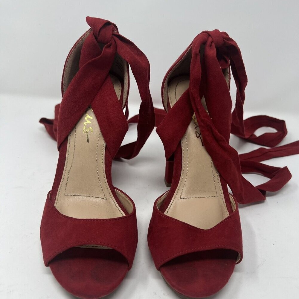 Lulus Size 5.5 Dorian Red Suede Lace-Up Balletcore Valentine’s Day - Picture 3 of 10